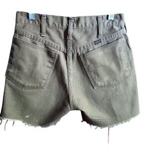 27" Vintage Maverick Olive Green Denim Cutoff Shorts Frayed Hem 1970's Hippy USA